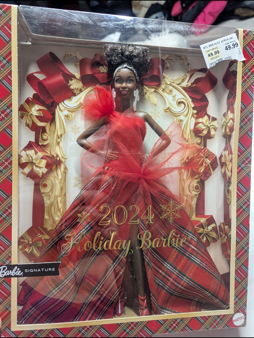 Barbie 2024 Holiday Collection Plaid Red & Gold Dresses